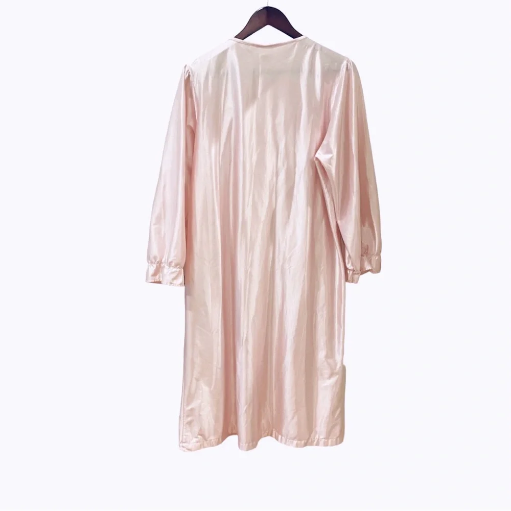 Vintage Cachet Sears Satin Nightgown Pink Embroidered L Granny Cottage Core